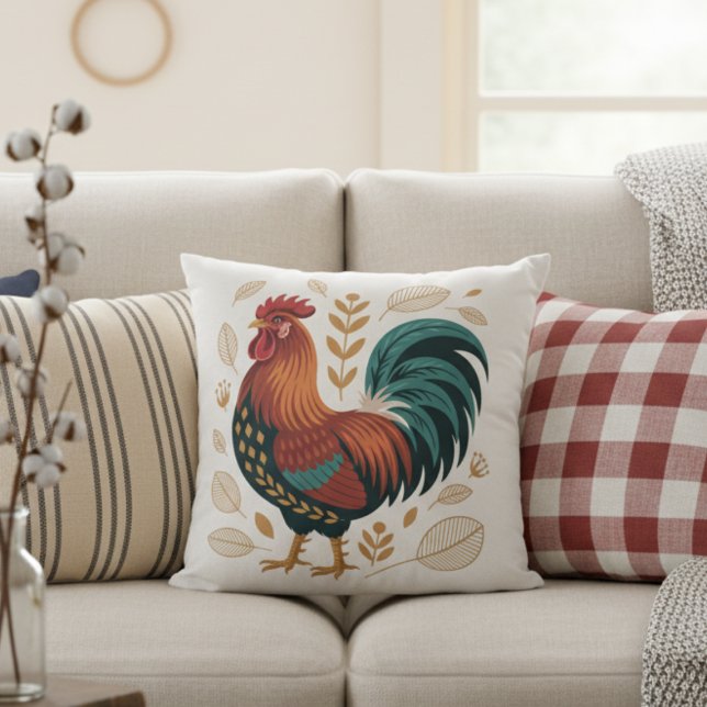 Rustikales Rustikales Hähnchen Kissen (Farmhouse rooster decorative pillow)