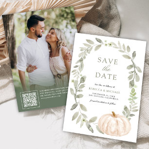 Rustikales Sage Greenery White Pumpkin Wedding Fot Save The Date