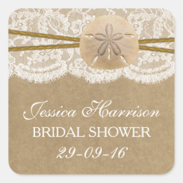 Rustikales Sand Dollar Beach Brautparty Quadratischer Aufkleber