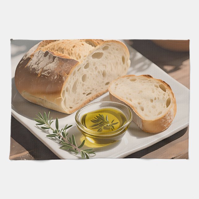 Rustikales Sauerteigbrot Olivenöl Geschirrtuch (Horizontal)