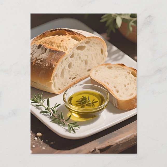 Rustikales Sauerteigbrot Olivenöl Postkarte (Vorderseite)