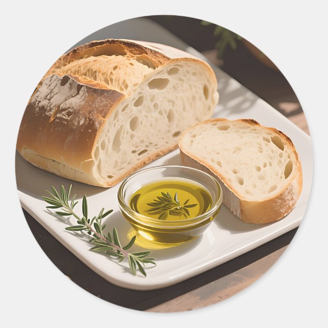 Rustikales Sauerteigbrot Olivenöl Runder Aufkleber (Vorderseite)
