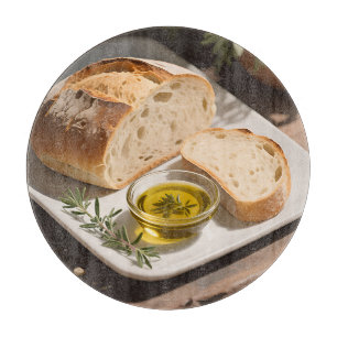 Rustikales Sauerteigbrot Olivenöl Schneidebrett