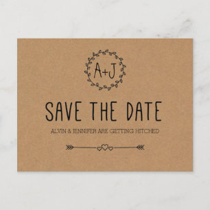 Rustikales Save the Date / Kraft Papier Save the D Ankündigungspostkarte