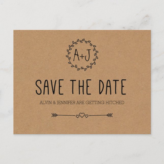 Rustikales Save the Date / Kraft Papier Save the D Ankündigungspostkarte (Vorderseite)