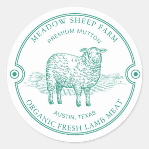 Rustikales Schaf Lamm Logo Bauernhof Feld Grün Runder Aufkleber