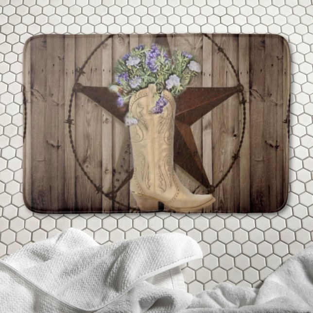 rustikales Scheunenholz Wildblume Western Cowgirl Badematte (rustic barn wood wildflower western star cowgirl bath mat)