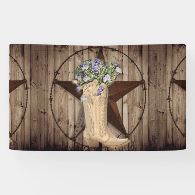 rustikales Scheunenholz Wildblume Western Cowgirl Banner (Horizontal)
