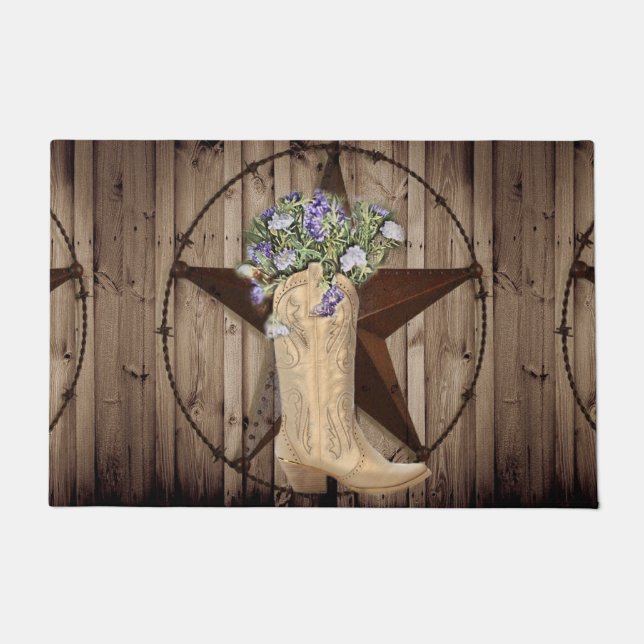 Rustikales Scheunenholz Wildblume Western Stars Co Fußmatte (Vorderseite)