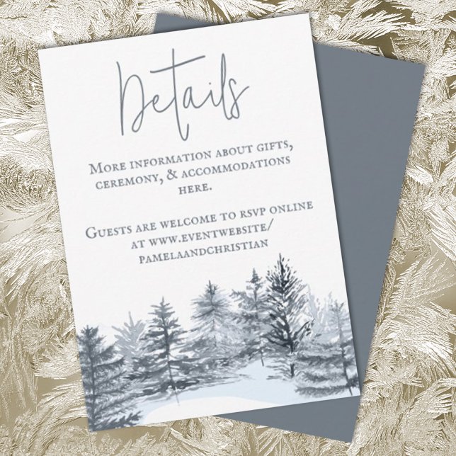 Rustikales Schiefergrauwald Hochzeitsdetails Ratsc Hinweiskarte (slate gray winter wedding enclosure card details winter pine trees forest evergreen)