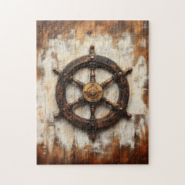 Rustikales Schiffrad Helm Nautic Puzzle (Vertikal)