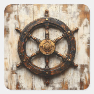 Rustikales Schiffrad Helm Nautic Quadratischer Aufkleber