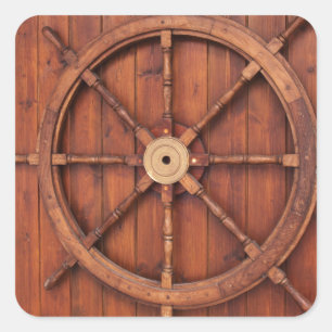 Rustikales Schiffs-Steuerrad - nautisches vintage Quadratischer Aufkleber