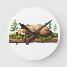 Rustikales Schlafbärenwald Runde Wanduhr