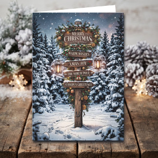 Rustikales schneebedecktes Weihnachtsschild Ferien Karte