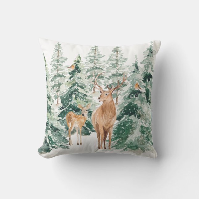 Rustikales Schneewinterwald Kissen (Vorderseite)