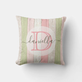 Rustikales Schnittholz Grün & Rosa Blumenholz Pers Kissen