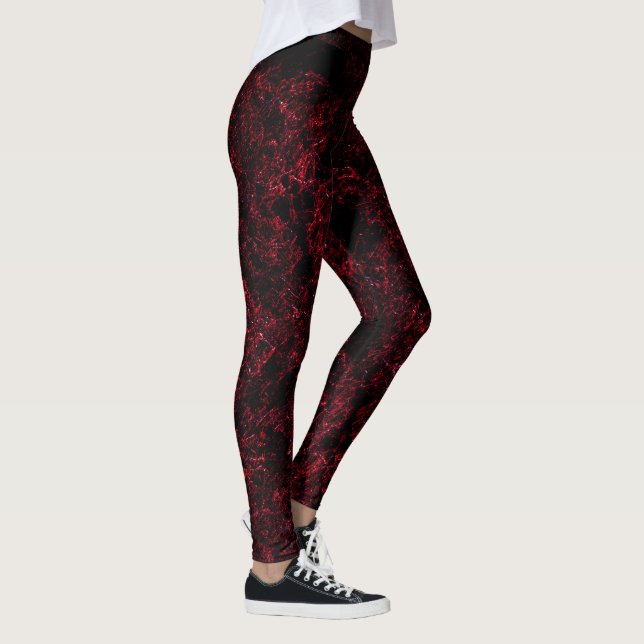Rustikales schwammiges Rot auf dunkelrotem Hinterg Leggings (Rechts)