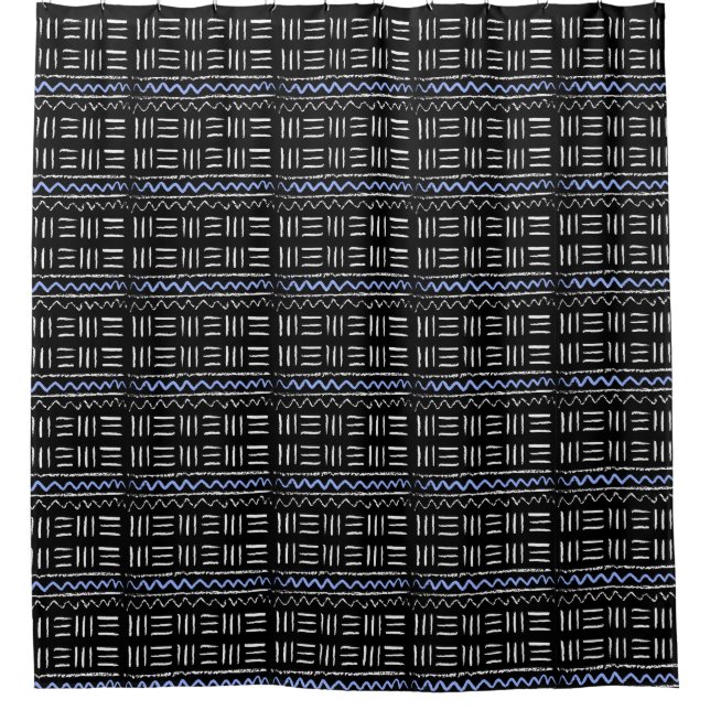 Rustikales schwarz-blaues afrikanisches Muster Duschvorhang (Vorderseite)