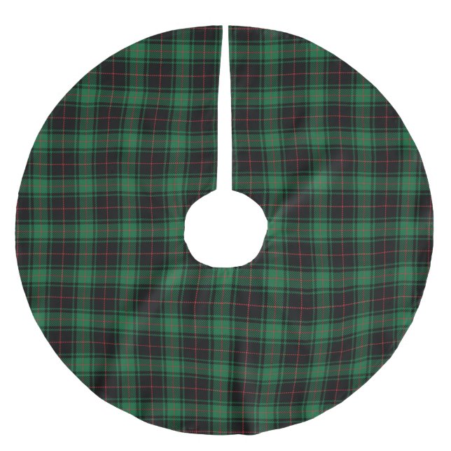 Rustikales, schwarz-grünes kariertes Tartan-Muster Polyester Weihnachtsbaumdecke (Vorderseite)
