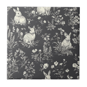 Rustikales Schwarz-Kaninchen-Botanik-Toile-Muster Fliese