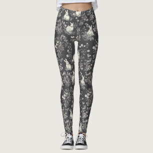 Rustikales Schwarz-Kaninchen-Botanik-Toile-Muster Leggings