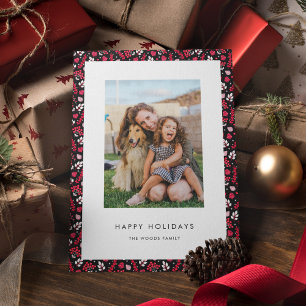 Rustikales Schwarz-Rot-Weihnachtsmuster-Foto Feiertagskarte