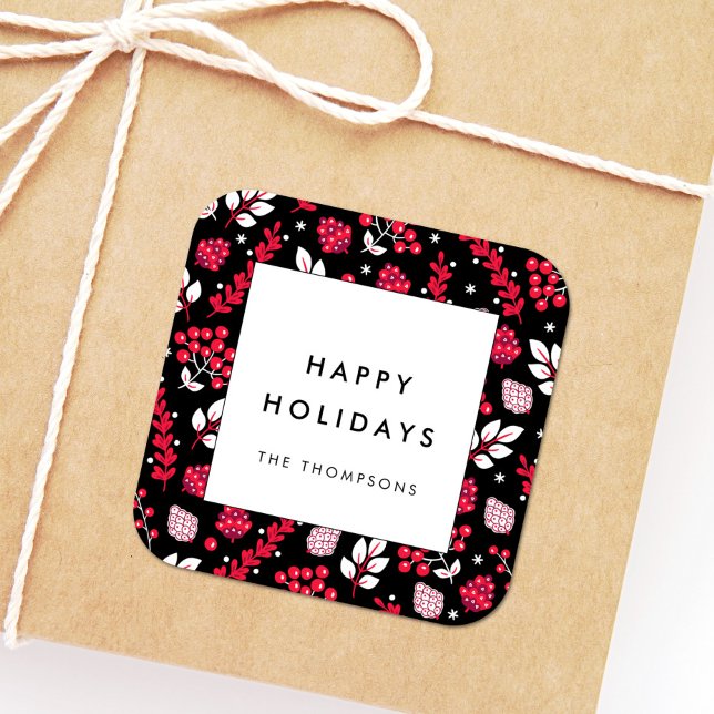 Rustikales Schwarz-Rot-Weihnachtsmuster Quadratischer Aufkleber (Von Creator hochgeladen)