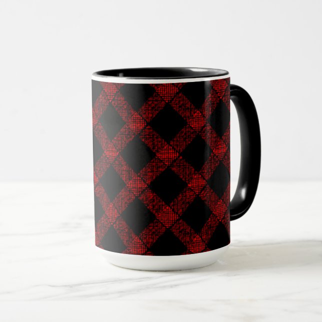 Rustikales Schwarz und lebhaftes Rot kariert mit d Tasse (VorderseiteRechts)
