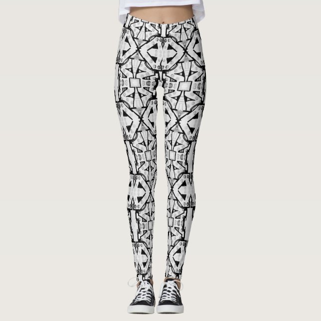 Rustikales Schwarz-Weiß-Abstraktes Muster Leggings (Vorderseite)