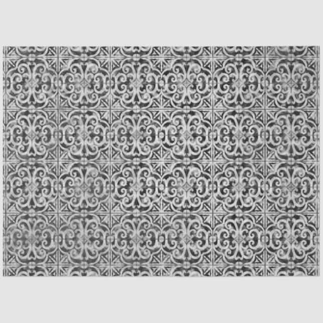 Rustikales Schwarz-Weiß Bauernhaus Tile Decoupage Seidenpapier (Vorderseite)