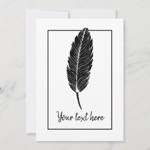 Rustikales Schwarz-Weiß Feather Linocut Einladung