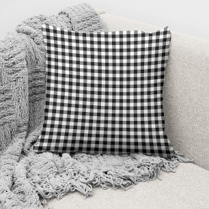 Rustikales Schwarz-Weiß Gingham Prüfmuster Kissen