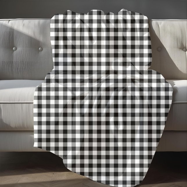 Rustikales Schwarz-Weiß-Kariertes Muster Fleecedecke (Rustic Black And White Plaid Pattern Fleece Blanket)