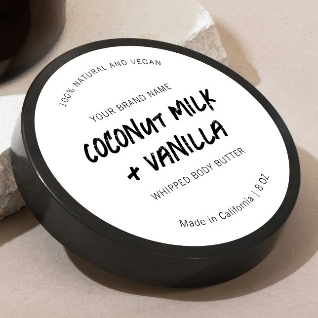 Rustikales, schwarz-weißes, abgerundetes JAR-Etike Runder Aufkleber (Minimalist rustic black and white round product labels)
