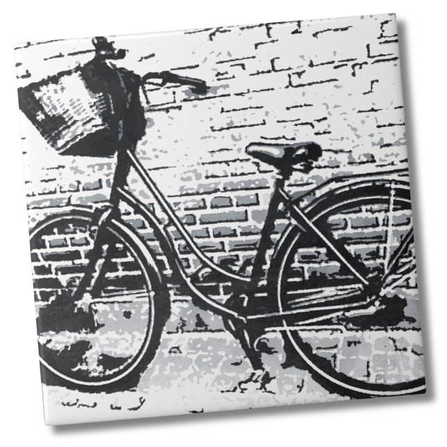 Rustikales Schwarz-weißes Vintages Bike Fliese (Black White Distressed Vintage Bicycle Bike Tile)