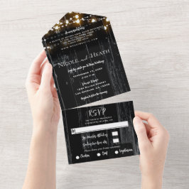 Rustikales schwarzes Barnholz & Lichter Hochzeit All In One Einladung