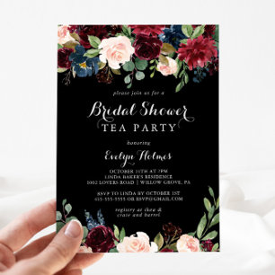 Rustikales Schwarzes Botanisches Brautparty Tee Pa Einladung