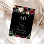 Rustikales Schwarzes Botanisches Party 30. Geburts Einladung<br><div class="desc">Diese rustikale,  schwarze botanische Party Einladung aus dem 30. Jahrhundert eignet sich perfekt für eine klassische Geburtstagsfeier. Das Design besteht aus bordeauxroten,  marinierten,  blauen und rot strahlenden Blume mit anmutigen,  handbemalten,  schwarzen Hintergrund,  die die natürliche Schönheit inspiriere.</div>