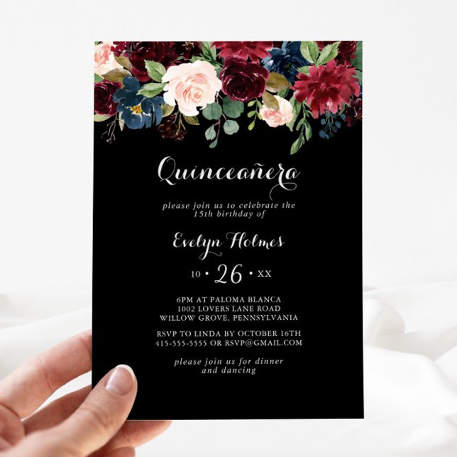 Rustikales Schwarzes Botanisches Quinceañera Einladung (Von Creator hochgeladen)