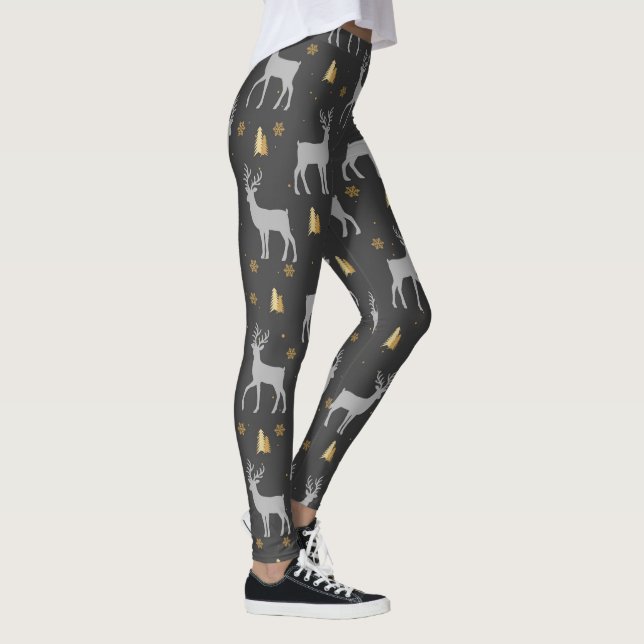 Rustikales Schwarzes Gold Wintertaubenmuster Leggings (Rechts)