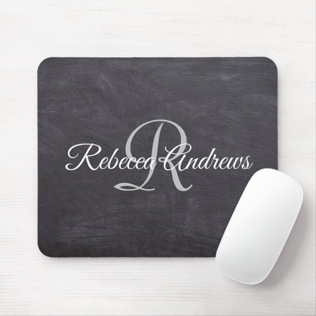 Rustikales Schwarzes Halbbrett Monogramm Mousepad (Mit Mouse)
