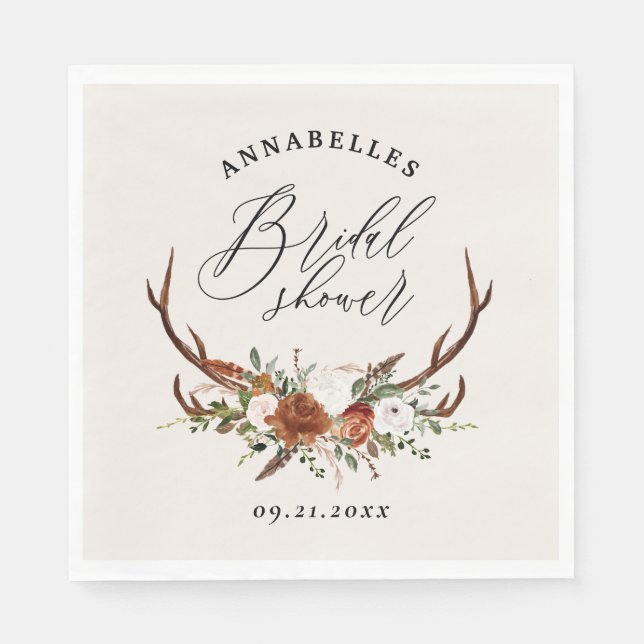 rustikales schwarzes Rost botanisches Brautparty Serviette (Vorderseite)