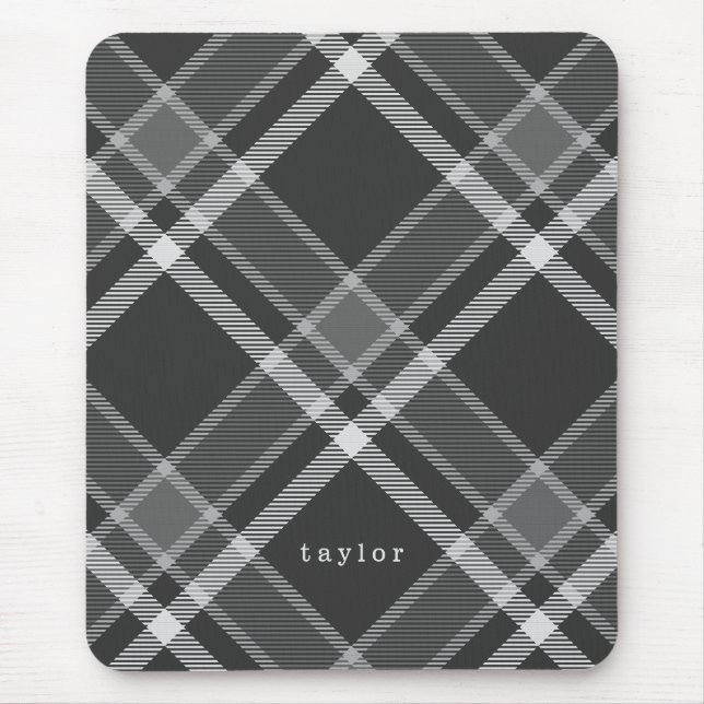 Rustikales Schwarzes und Graues Tartan Kariert mit Mousepad (Vorne)