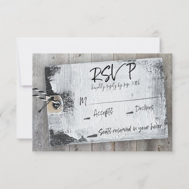 Rustikales Scrapbook Schwarz-Weiß-Tag Hochzeit RSV Einladung (Vorderseite)