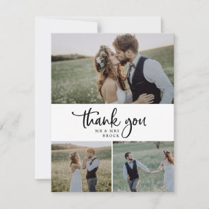 Rustikales Script 3 Foto Collage Wedding Dankeskarte