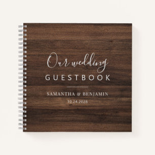 Rustikales Script Barn Wood Newlyweds Gäestbook Notizbuch