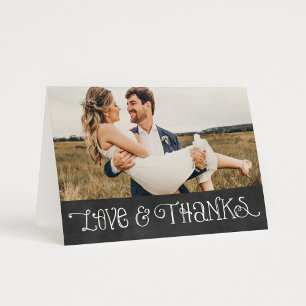 Rustikales Script Black Chalkboard Wedding Foto Dankeskarte