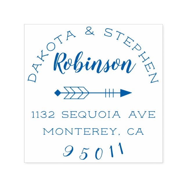 Rustikales Script Boho Arrow Newly Weds Rücksendea Permastempel (Design)