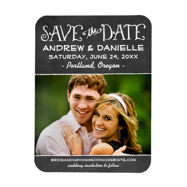 Rustikales Script-Chalkboard-Foto Save the Date Magnet (Vertikal)